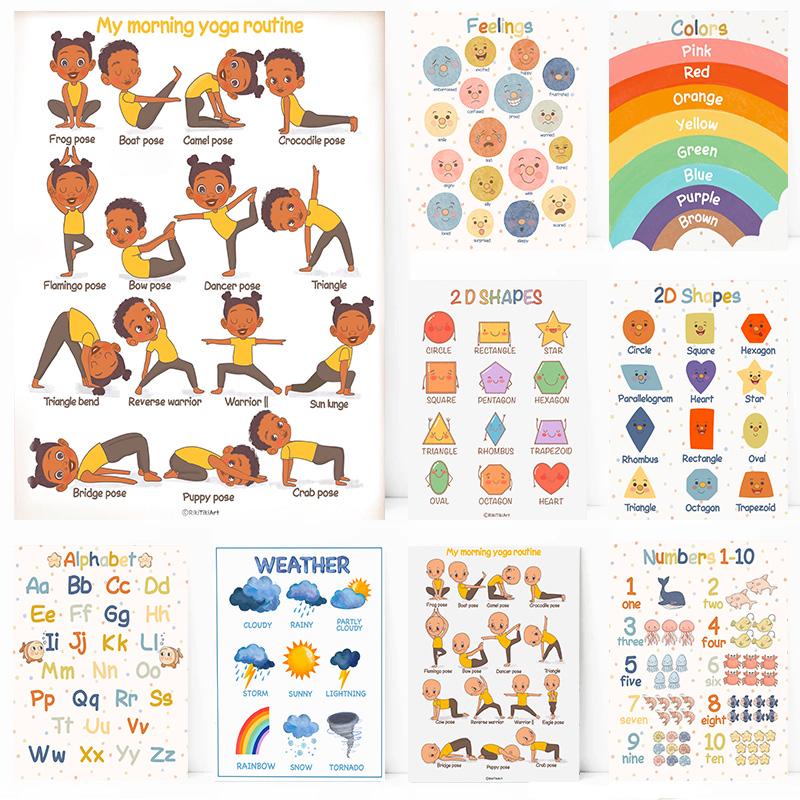 Kids Yoga Education - Quadro su tela 2D: Poster Educativo